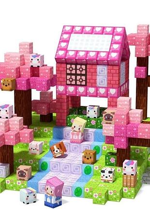 Магнитный конструктор minecraft уютный дом в саду для девочки, магнитные кубики майнкрафт для детей stem игры 160 блоков