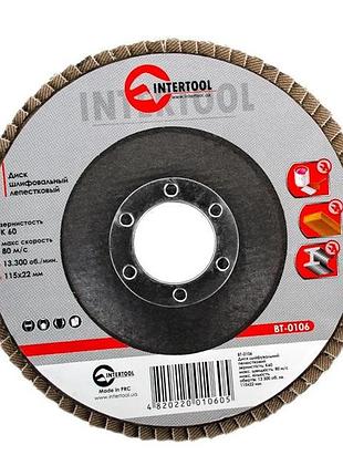 Диск шліфувальний пелюстковий 115x22 мм зерно k60 intertool bt-0106