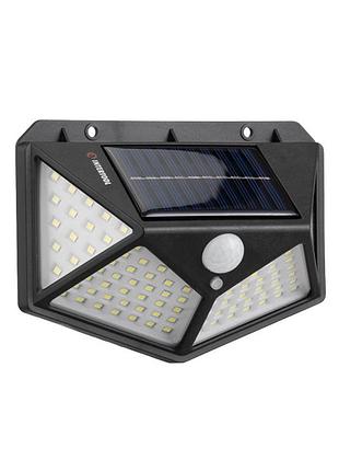 Світильник акумуляторний настінний 100smd, вуличний, сонячна панель, датчик руху intertool (lb-0113)