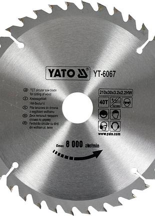 Диск пильный по дереву 40 зубов, 210х30x3.2 мм, до 8000 об/мин yato (yt-6067)