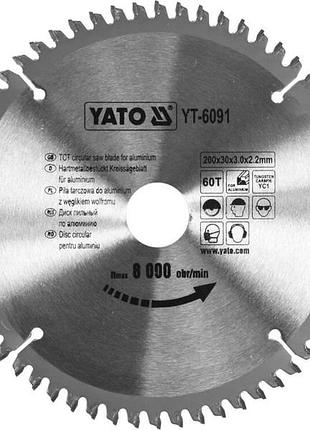 Диск по алюминию 200 мм, 60t, посадка 30 мм, 3.0х2.2 мм, 8000 об/мин yato (yt-6091)