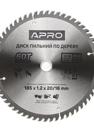 Диск пиляльний для дерева 185х20 (16)х60т apro (830143)