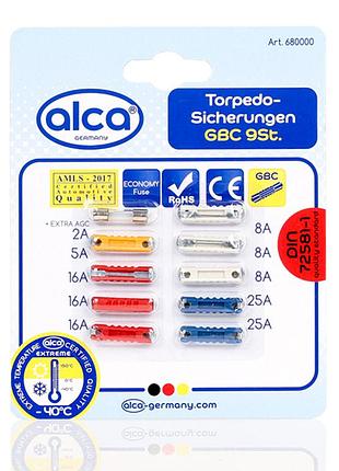 Набор предохранителей 10шт круглые (2-25а) "fuse gbc set m" alca, 680000