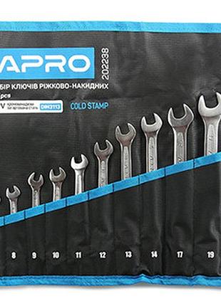 Набір ключів ріжково-накидних crv 12 шт (6-14, 17, 19, 22 мм) (холодний штамп din3113) apro