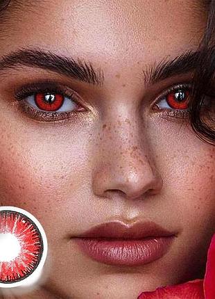 Цветные контактные линзы meetone красные с ободком глаза вампира vika tricolor red+контейнер в подарок