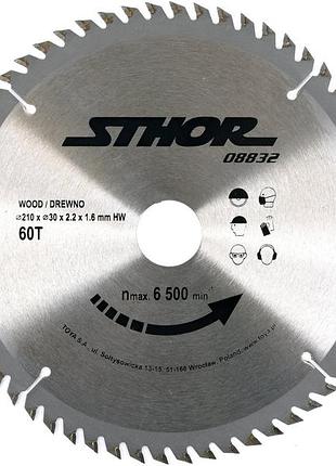 Диск пильный по дереву ø= 210/30 мм, h= 2,2 мм, 60 зубьев sthor (08832)