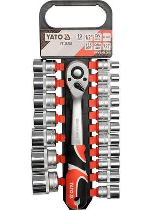 Набор головок торцевых квадрат 1/2", м8-32 мм, l= 38 мм, с трещоткой. 19 шт. yato (yt-38681)