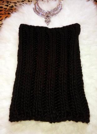 Черный вязанный шарф снуд крупной вязки с косами