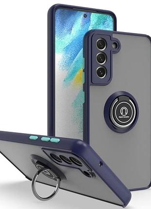 Чехол fiji colorframe для samsung galaxy s21 fe (g990) матовый бампер с кольцом подставкой dark blue
