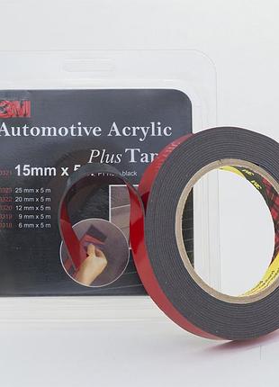 Скотч двосторонній 15мм х 5м 3m 1100 "plus tape" чорний, 70321