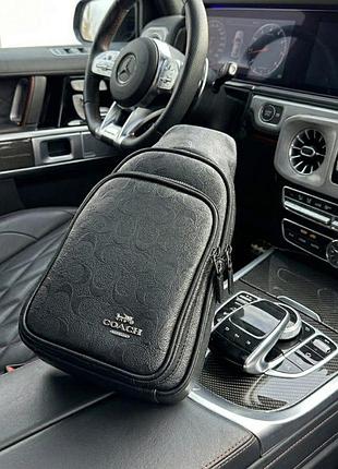 Чоловіча сумка слінг coach, чоловіча сумка від коач, чорна сумка через плече сумка слінг