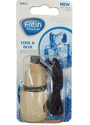 Ароматизатор для авто пробка "wood blister" cool and blue (синий лед) 5мл freshway