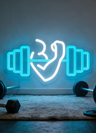 💪 неоновая led вывеска "мышки &amp; штанга" / декор для спортзала и комнаты