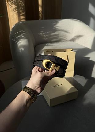 Женский ремень coach c hardware reversible belt canvas/gold коричневый