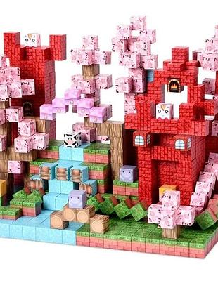 Магнітний конструктор minecraft рожевий палац принцеси 100 кубиків, набір блоків майнкрафт для дітей stem розвиток
