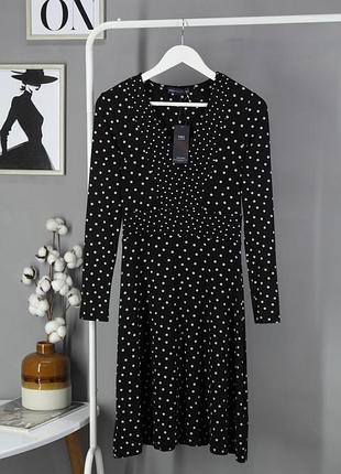 Нове трикотажне плаття з довгим рукавом "marks&amp;spencer" чорне в горошок, uk8/eur36.