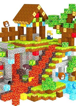 Магнитный конструктор minecraft лесной дом 100 кубиков, набор майнкрафт для детей от 3 лет, stem развитие