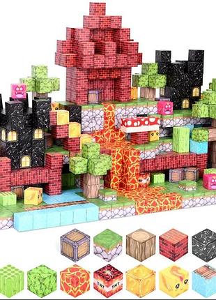 Магнітний конструктор minecraft лавова фортеця та темна вежа 128 деталей — поринь у світ майнкрафт