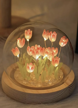 Ночник светодиодный тюльпаны искусные ручки spherical lamp ha-42, лампа-тюльпан diy ночник-тюльпан