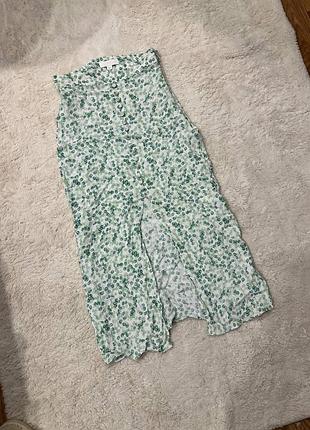 Xs h&m спідниця міді миди юбка в квітковий принт з розрізом