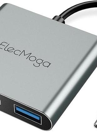 Elecmoga - хаб usb-c 3-в-1, hdmi, usb-c, usb 3.0, конвертер hdmi 4k с портом usb 3.0 и портом зарядки type-c