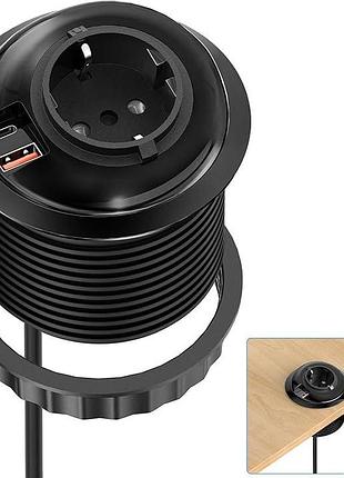 Ohuo - встроенная розетка для стола, 1 розетка + usb-c 20 вт + usb-a, кабель 1,8 м
