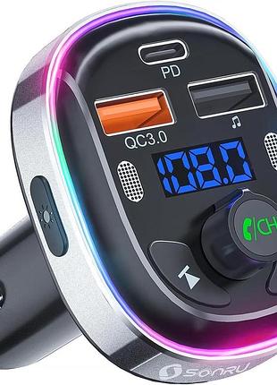 Sonru t81 - автомобільний адаптер fm-передавач bluetooth 5.3, 48 вт швидка зарядка, два мікрофони, 7-кольорове підсвічування, usb