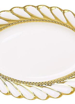 Блюдо фарфоровое овальное с золотом tiffany, 30см