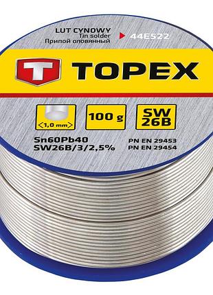 Припій олов’яний topex sn60pb40 флюс sw26b дріт 1мм 100гр