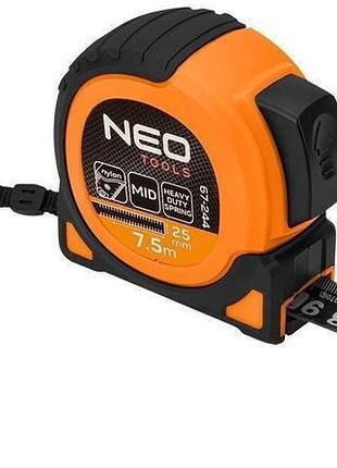 Рулетка neo tools super black, 7.5мx25мм, с фиксатором сматывания, магнит