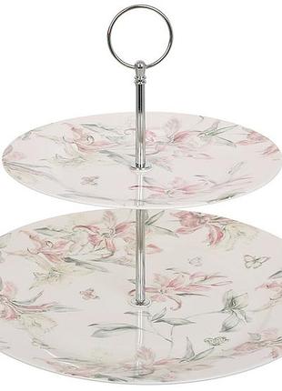 Фруктовница фарфоровая двухъярусная d19/27см pink orchid