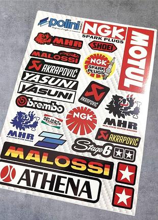Не вирізні мотюль motul акрапович стикеромбомбінг наклейки автомобіль мотоцикл мопед скутер мотопак стикерпак спонсорпак малосі