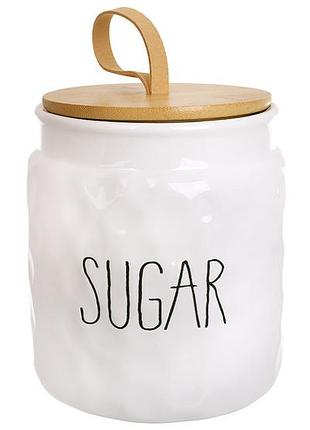 Банка керамическая с бамбуковой крышкой sugar 1000мл, цвет - белый