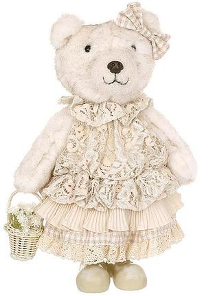 Декоративная фигура мишка с корзиной 22*17*33см, цвет - бежевый