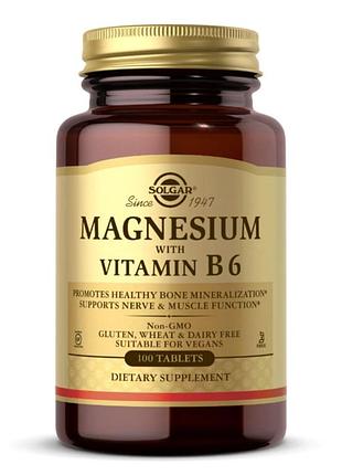 Магній з вітаміном b6, magnesium with vitamin b6, solgar, 100 таблеток