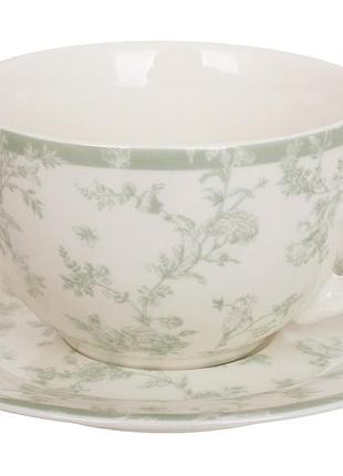 Чашка c блюдцем фарфоровые 250мл floral green
