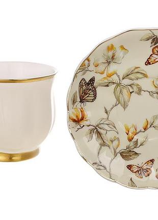 Чайный фарфоровой набор cream magnolia, 6 чашек 200 мл, 6 блюдец