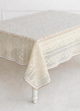 Скатерть хлопковая вязаная кружево 110*110см, boho crochet, цвет - натуральный беж