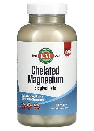 Магний хелатный бисглицинат, chelated magnesium bisglycinate, kal, 180 таблеток