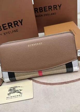Женский кожаный кошелек на молнии burberry (3341) brown