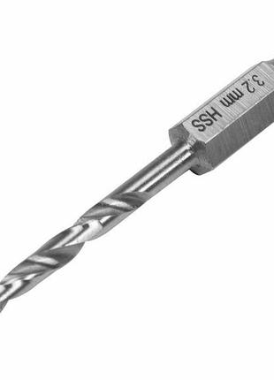 Свердло по металу yato: hss6542, ø=3.2мм, hex-1/4", l=65/34мм,для нержав.,конструкт.,легов.сталі(dw)