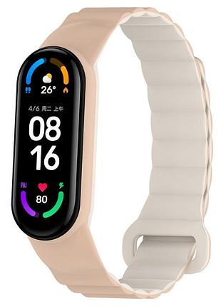 Ремешок dual-color magnetic для xiaomi mi band 7/6/5/4/3 beige / white