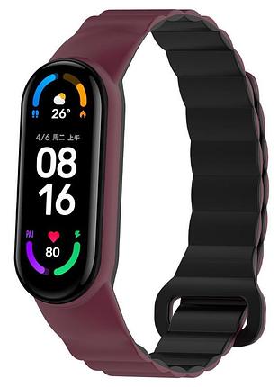 Ремінець dual-color magnetic для xiaomi mi band 7/6/5/4/3 plum / black