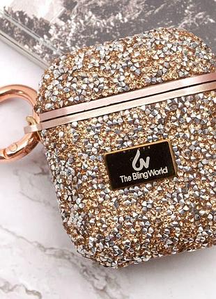 Tpu чехол bling world rock diamond для наушников airpods 1/2 розовый