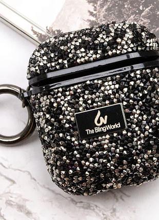 Tpu чехол bling world rock diamond для наушников airpods 1/2 черный