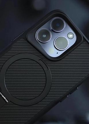 Tpu+pc чехол metal buttons with magsafe carbon ring для apple iphone 16 pro max (6.9") черный