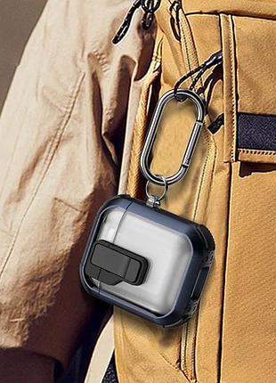 Футляр противоударный locking button для наушников airpods 1/2 blue