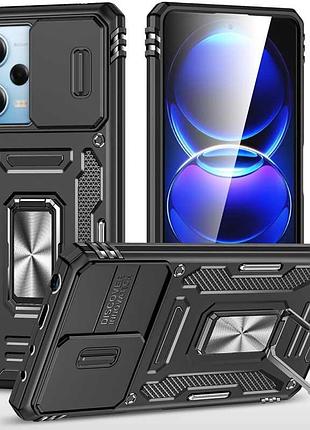 Ударопрочный чехол camshield army ring для xiaomi redmi 12 / poco m6 pro 5g черный / black