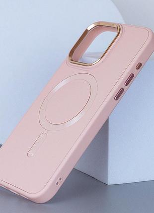 Кожаный чехол bonbon leather metal style with magsafe для apple iphone 12 pro max (6.7") розовый / light pink
