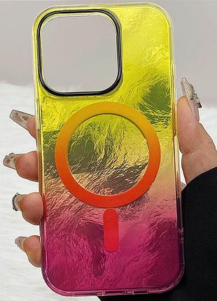 Чехол tpu shiny mountain (magfit) для apple iphone 12 pro / 12 (6.1") yellow / pink